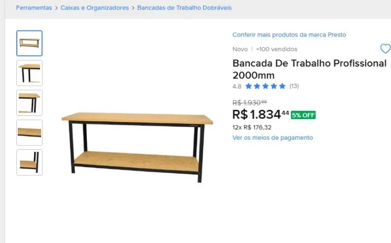 Bancada De Trabalho Profissional Presto 2000mm - Foto 5