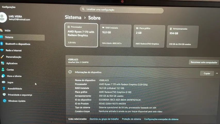 Notebook Lenovo Ryzen 7  - Foto 2