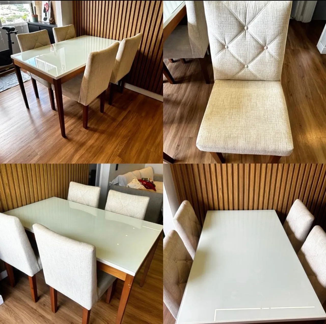 Mesa de madeira maciça com tampo de vidro
