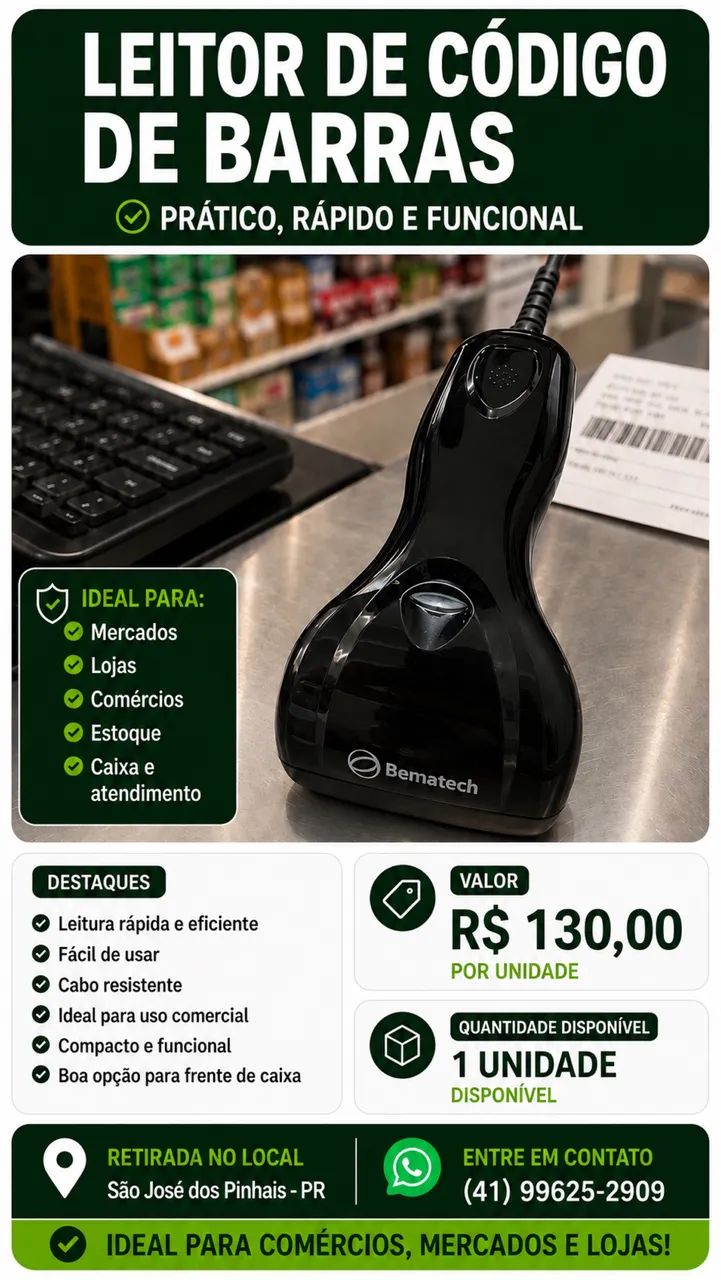 LEITOR DE CÓDIGO DE BARRAS BEMATECH - R$ 130,00