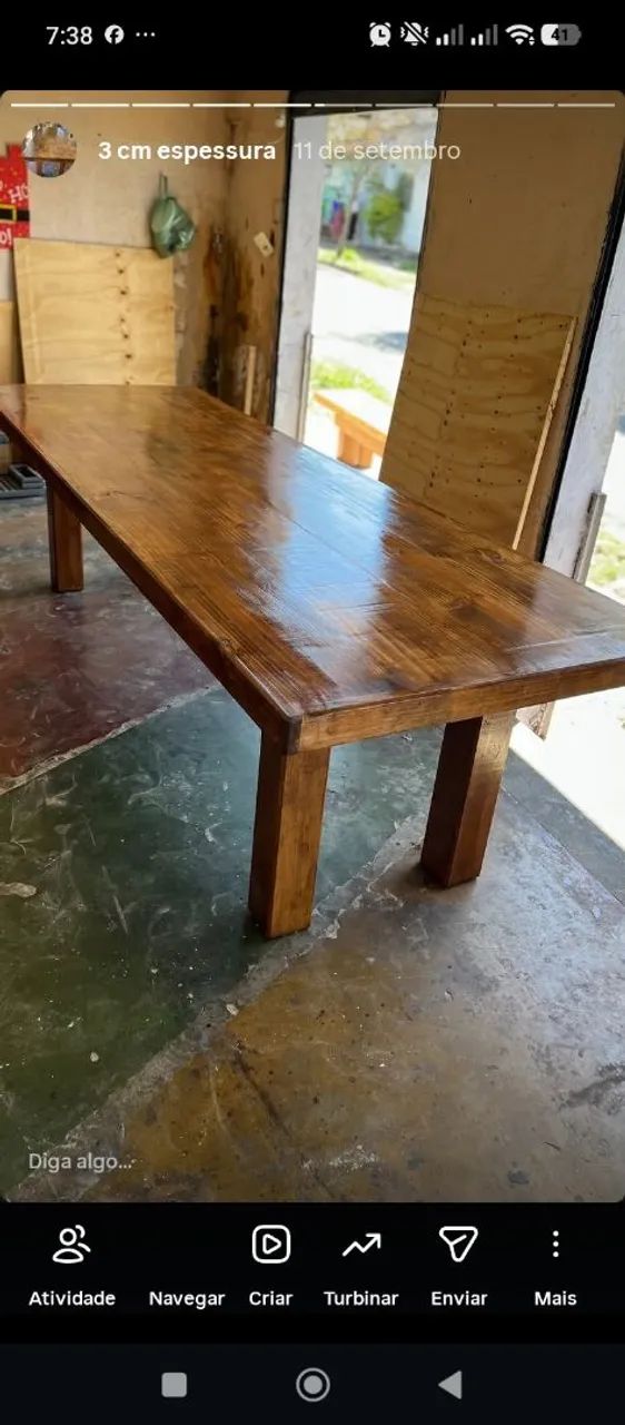 Mesa de madeira maciça 3 metros 