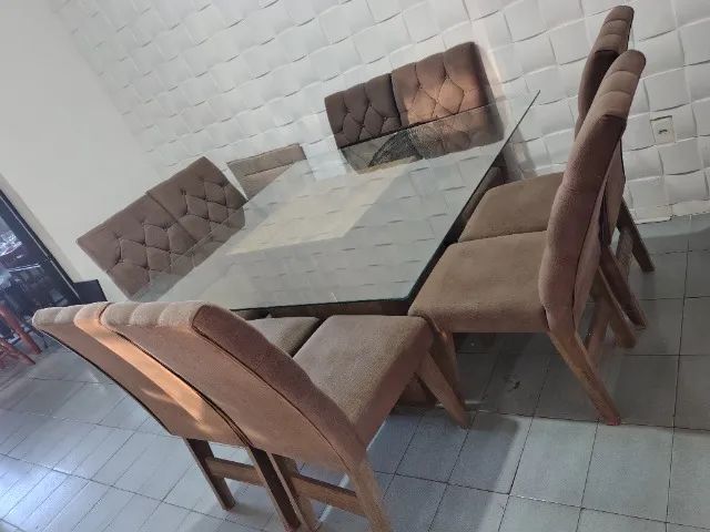 Mesa de jantar 8 cadeiras tampo de vidro  - Foto 3
