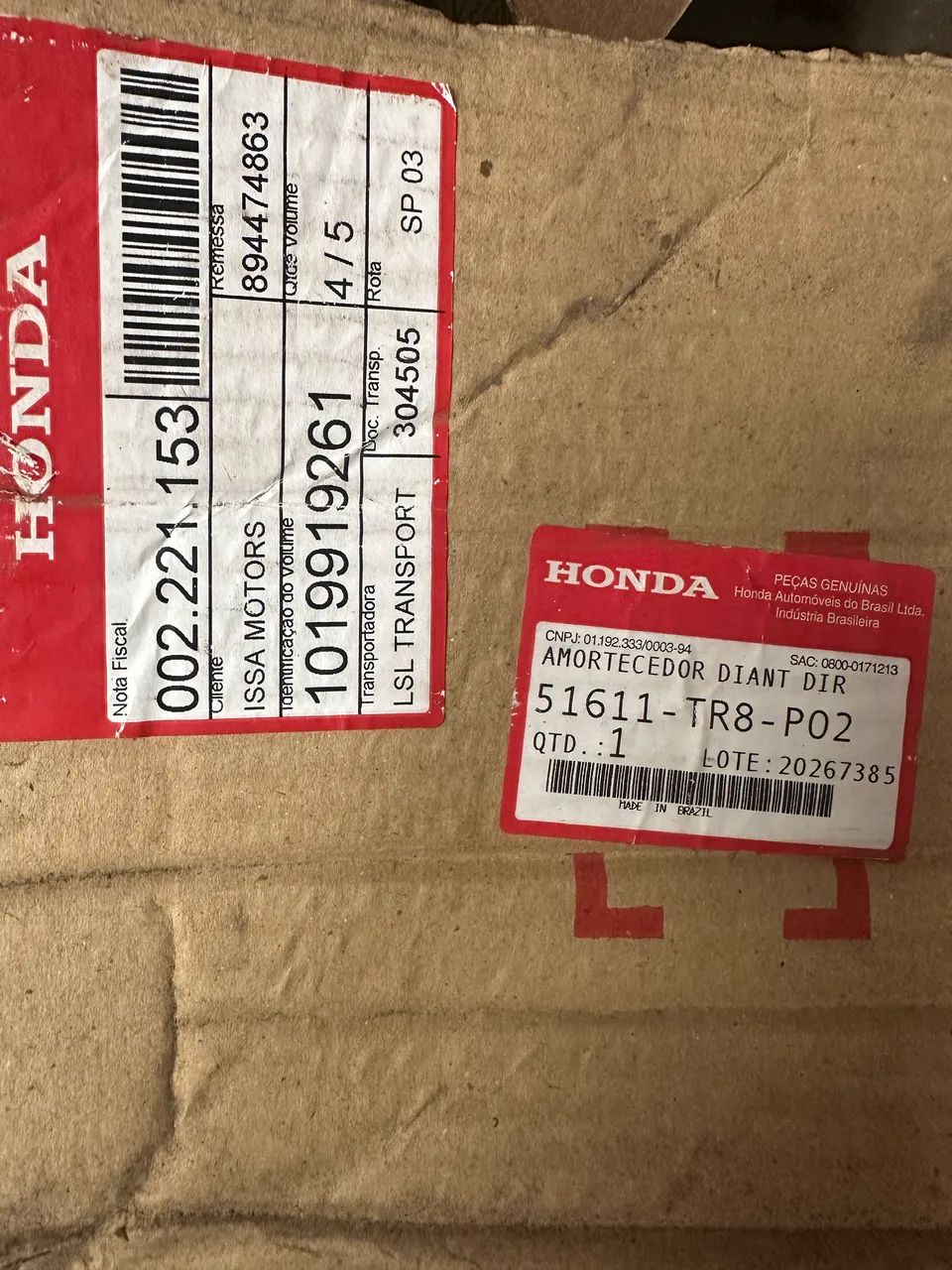 Par de amortecedores Honda Civic 2012 dianteiros - Peças para