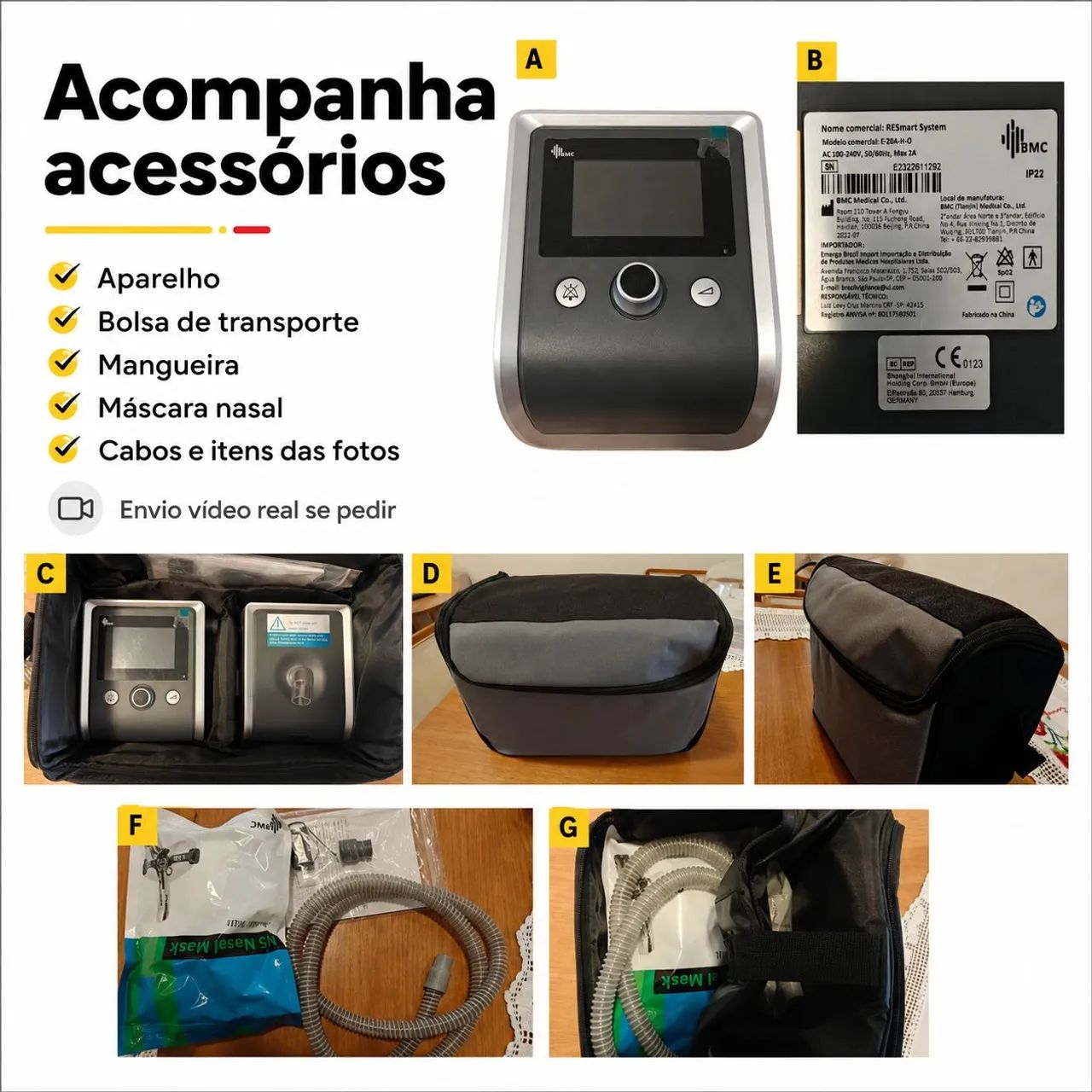 CPAP BMC RESmart GII Automático E20A + Umidificador - Foto 2