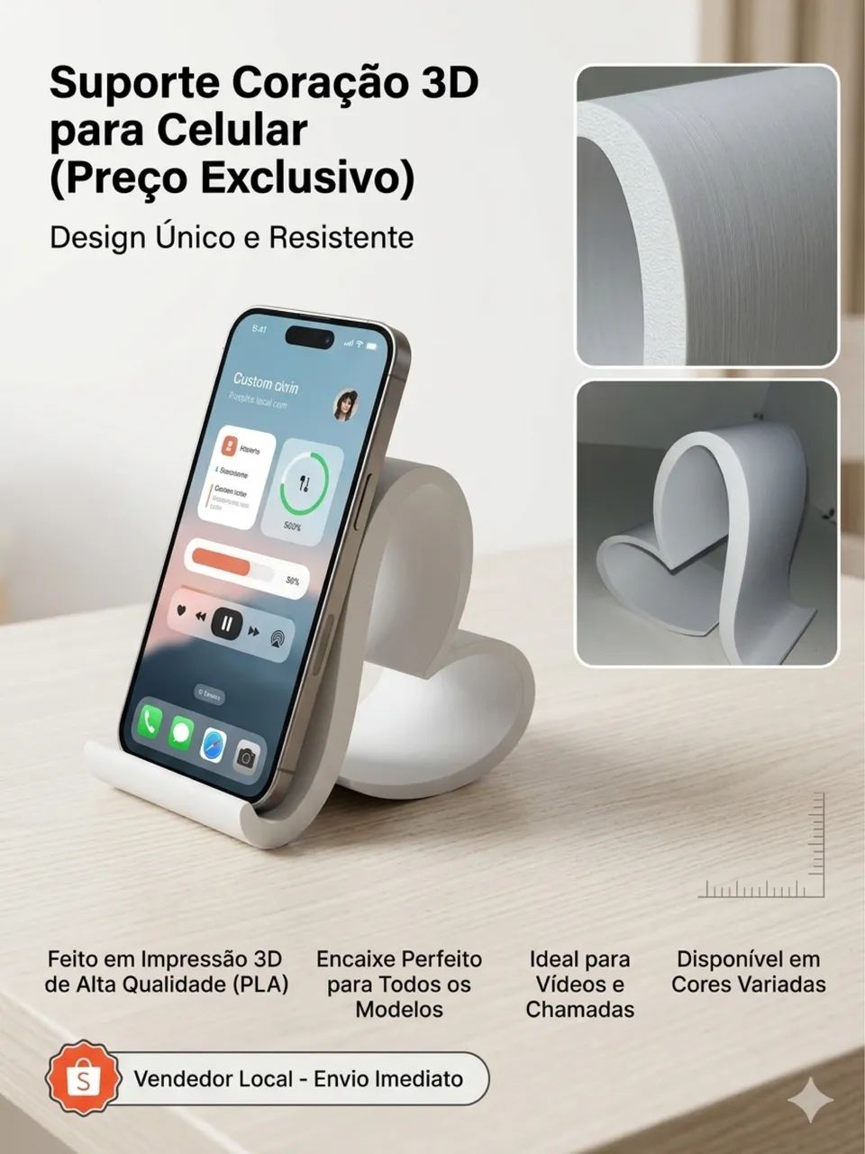 Suporte celular formato de coração 