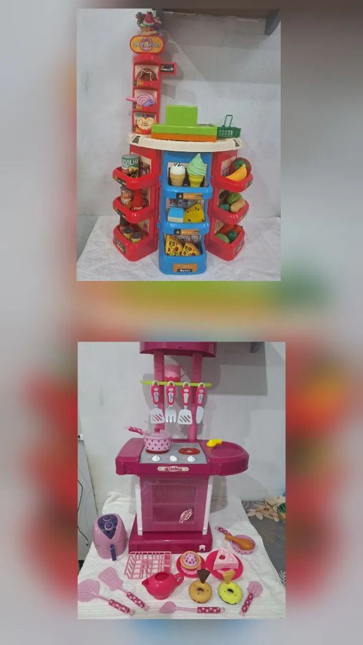 Lote fogão e supermercado de brinquedo 