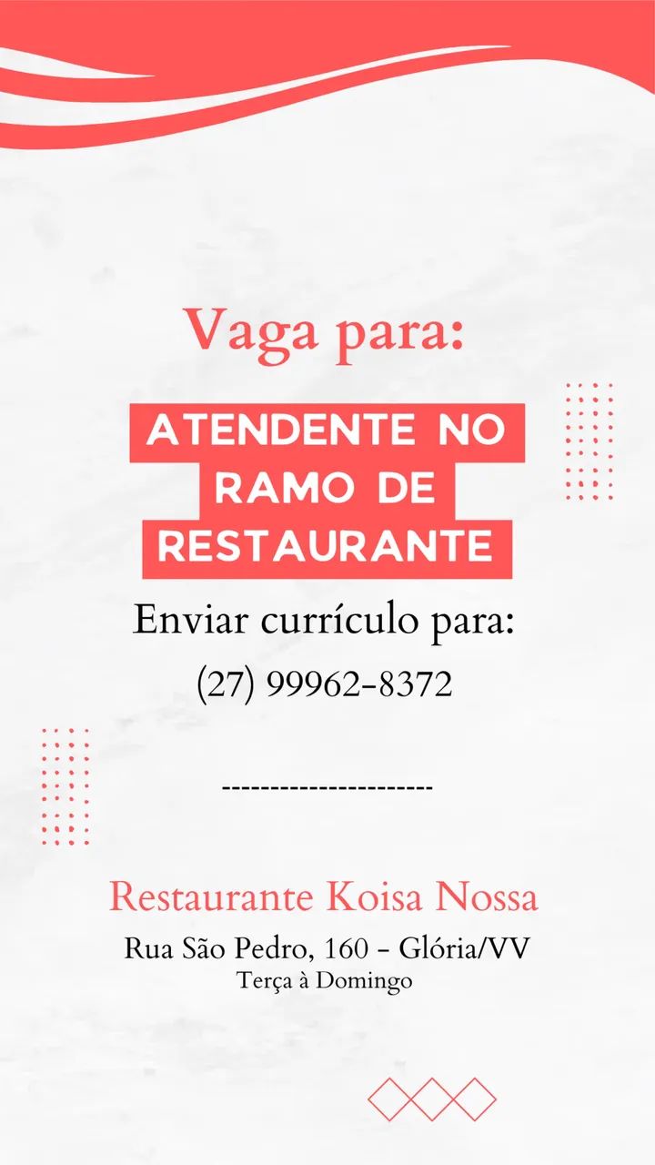 Vaga para Atendente 