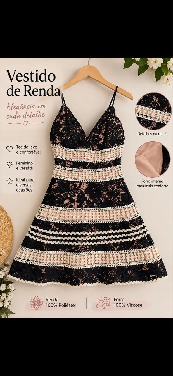 ? Vestido de Renda Preto 