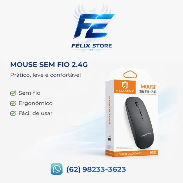 Mouse Preto Sem Fio H'maston Ms03 Óptico 2.4ghz Ergonômico Pc Note