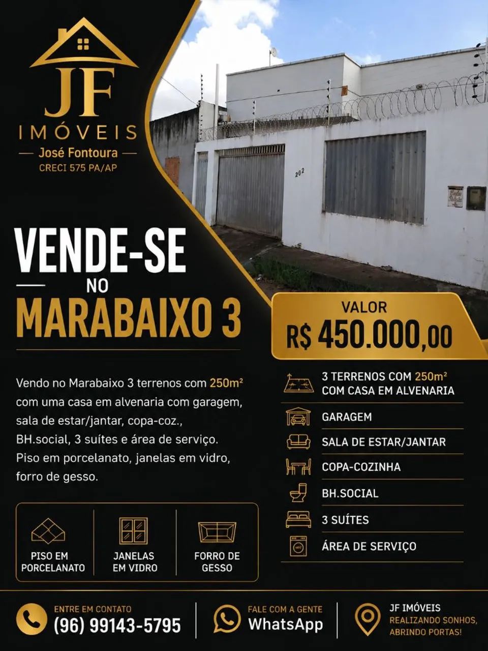 VENDE-SE CASA COM 3 SUITES NO MARABAIXO