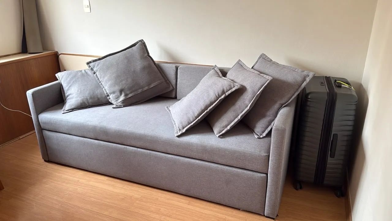 Sofá-Cama Etna Emily Linn Cinza 200 cm - Com Almofadas - Foto 5