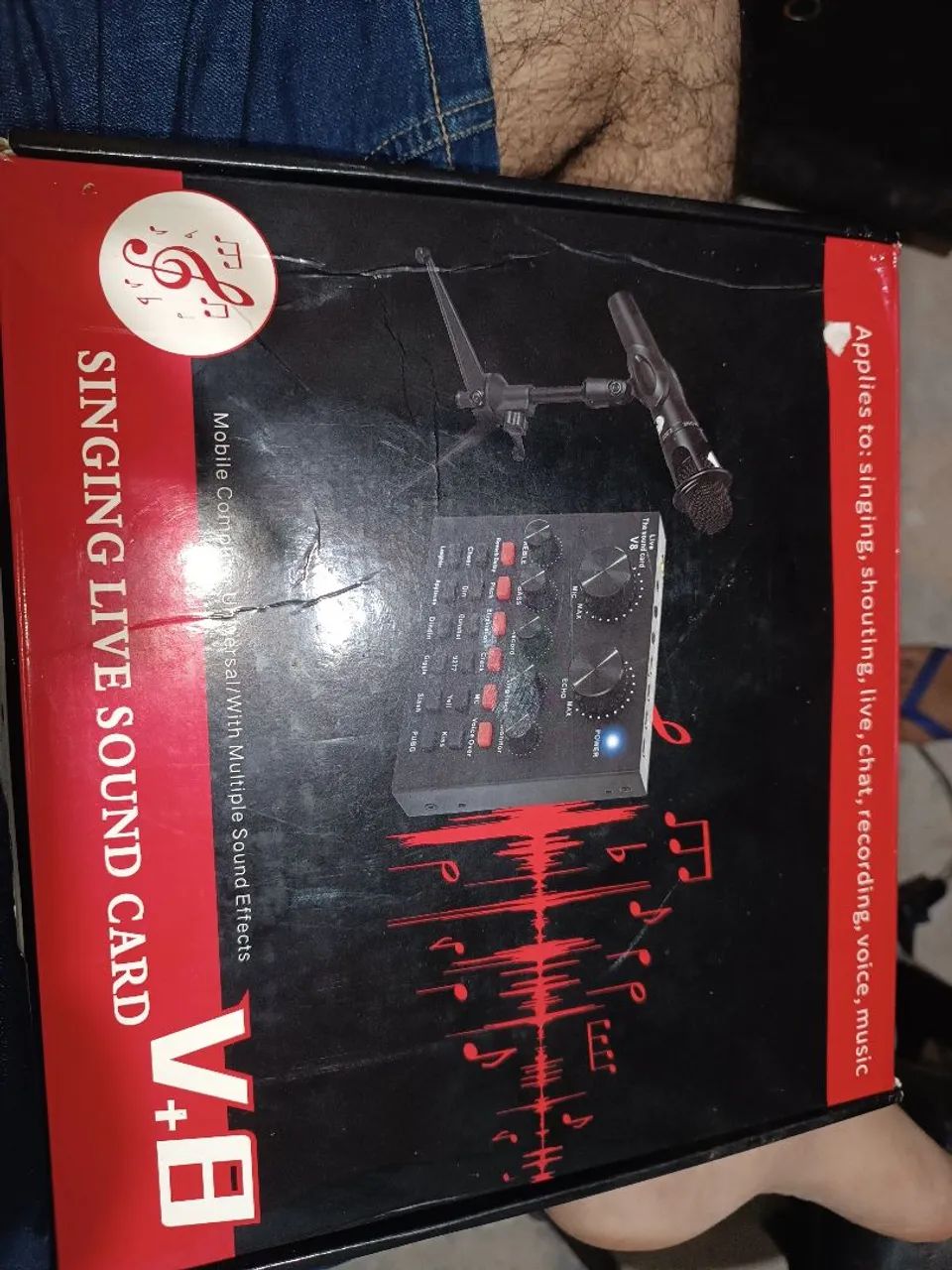 Mesa de Som Interface de Áudio Portátil com Microfone Mixer Bluetooth - V8 - Foto 2