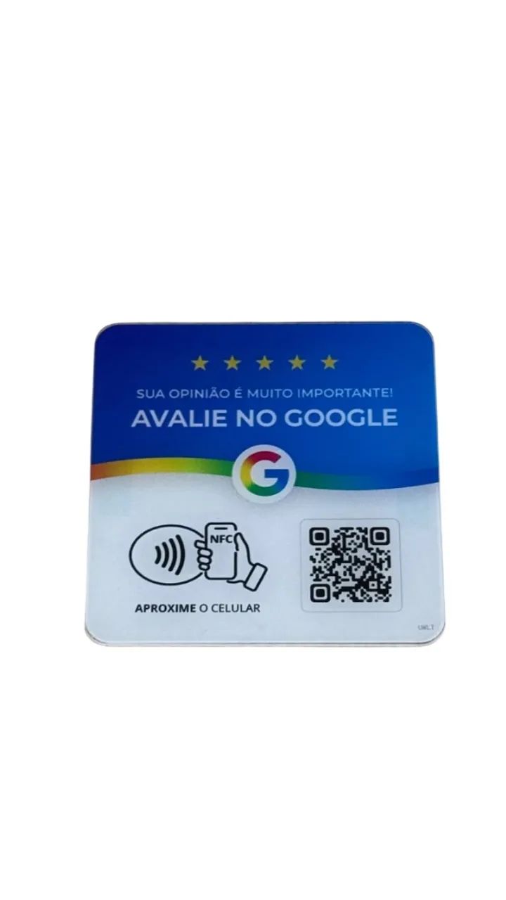 Placa de avaliação no Google com NFC e QR Code - 10x10 cm
