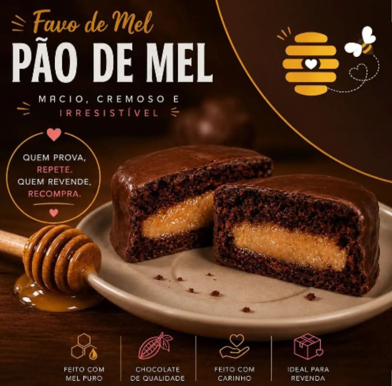 Pacotes de pães de mel e trufas industriais para comércios e para eventos