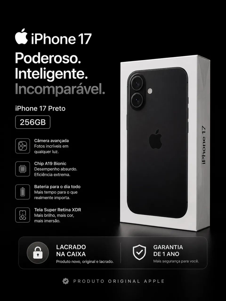 iPhone 17 Preto 256GB - LACRADO NA CAIXA - Celulares e Smartphones