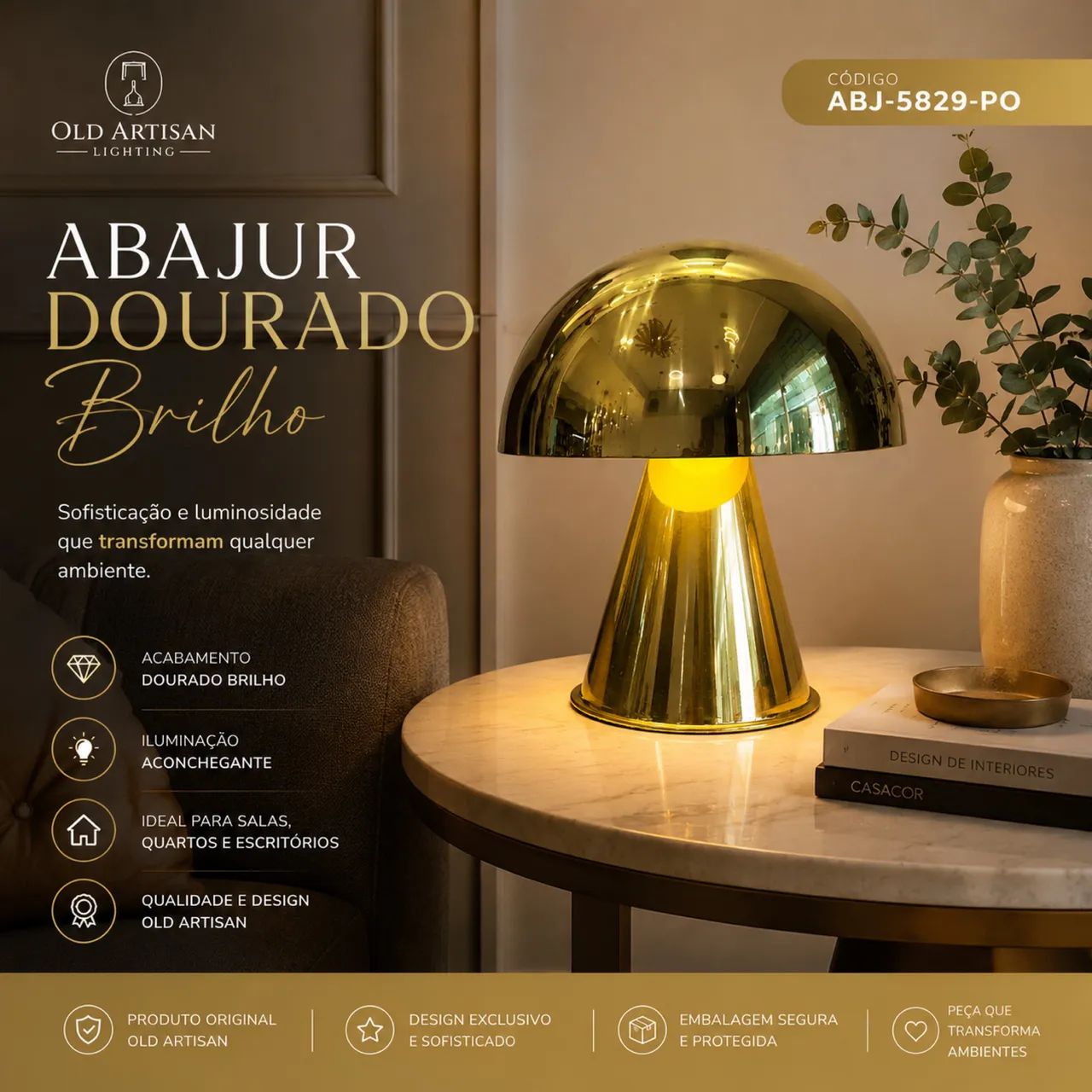 Abajur cogumelo dourado 