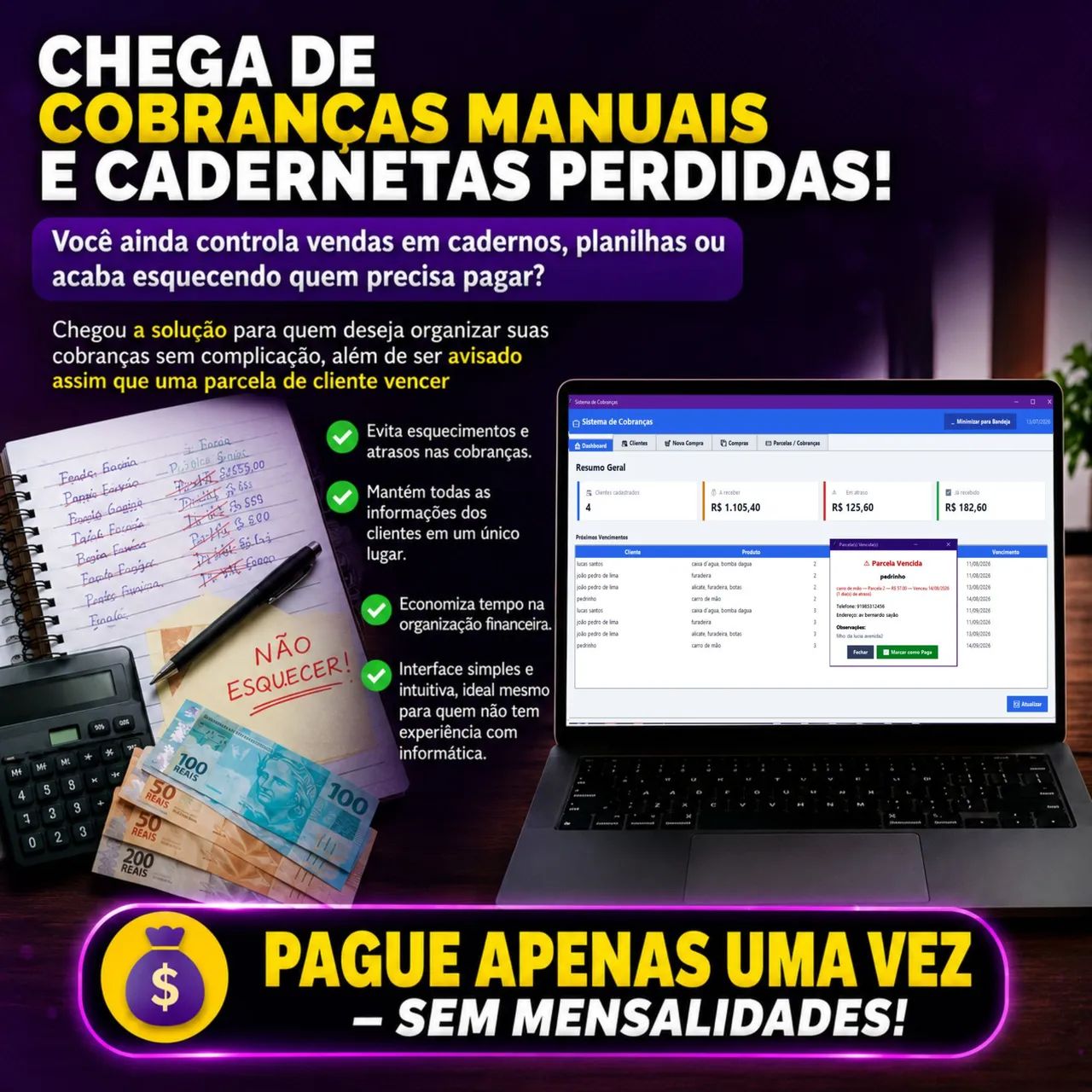 Programa para Organizar e gerenciar Clientes, vendas, parcelas e cobranças 