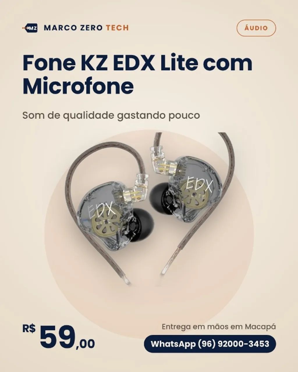 Fone KZ EDX Lite com Microfone
