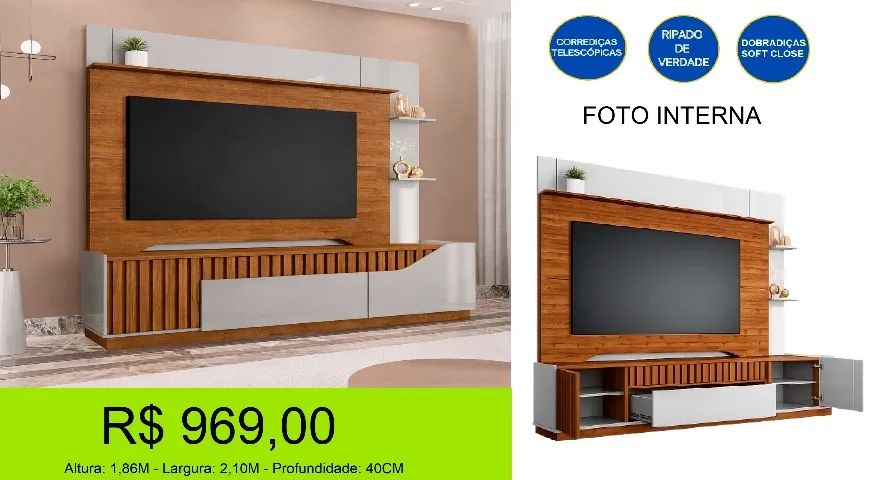 Home ripado para até  75 polegadas ripado