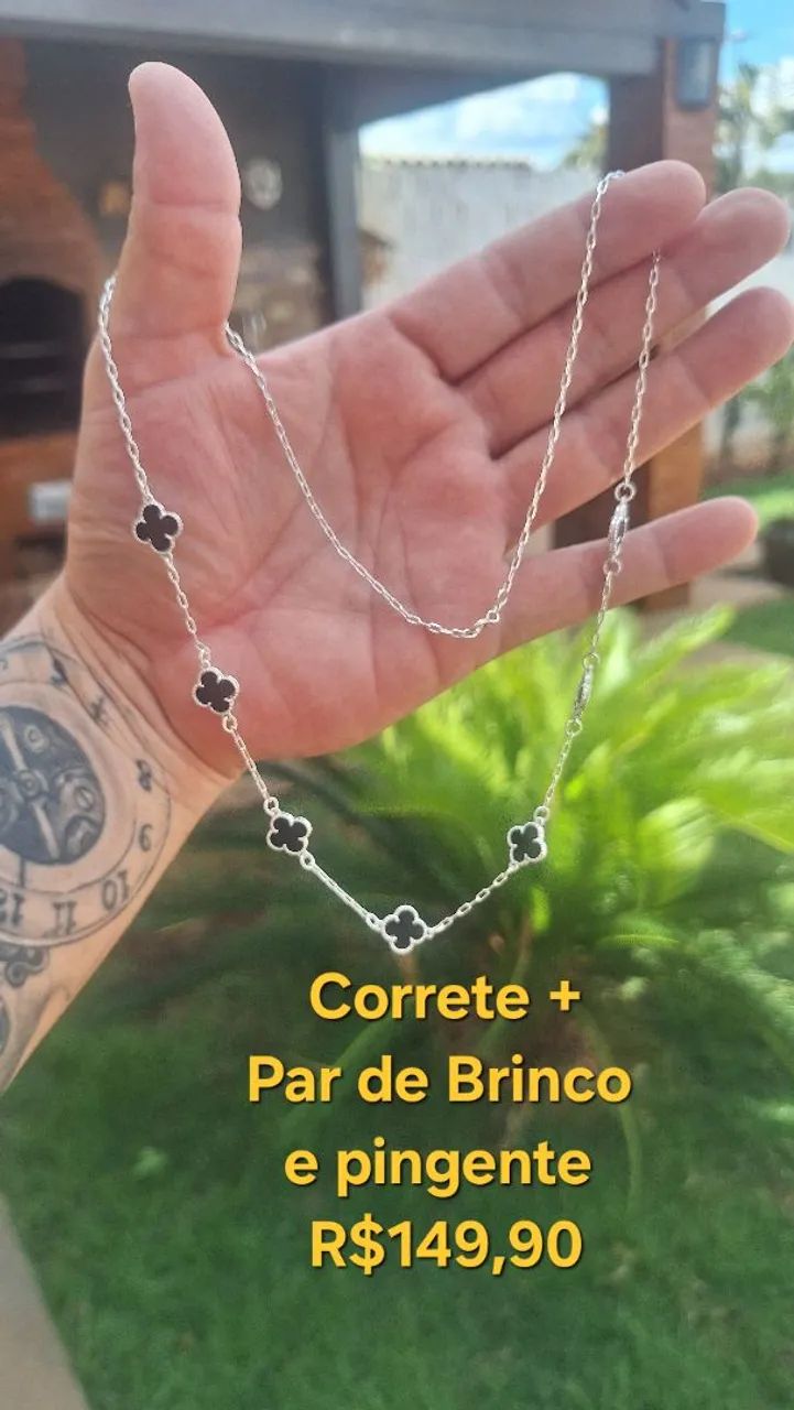 Kit corrente + pingente + Par de Brinco  - Foto 4