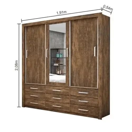 Guarda Roupa Casal Anjos 3 Portas 9 Gavetas com Espelho - Foto 3