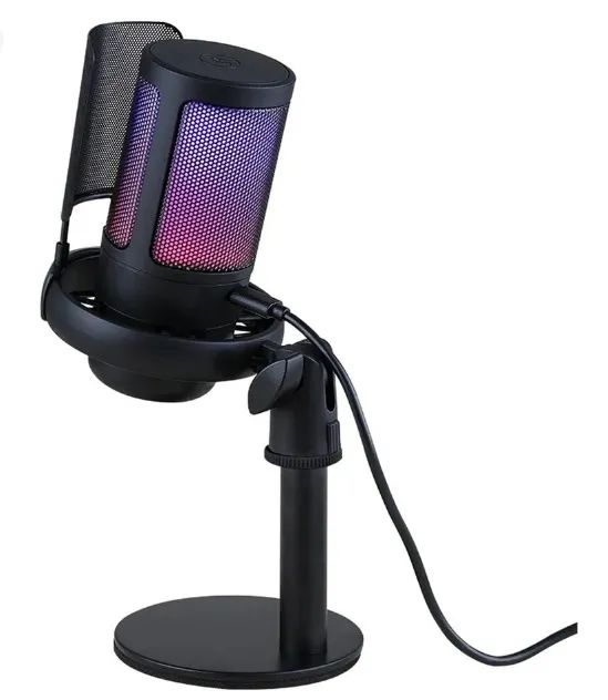 Microfone Gamer Profissional Com Led Rgb Condensador Bk805c Cor Preto Com Conector De Moni - Foto 2