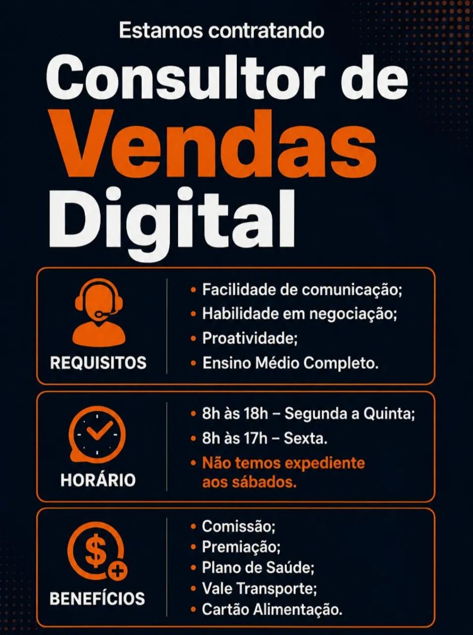 Vaga para Vendedor(a) Interno