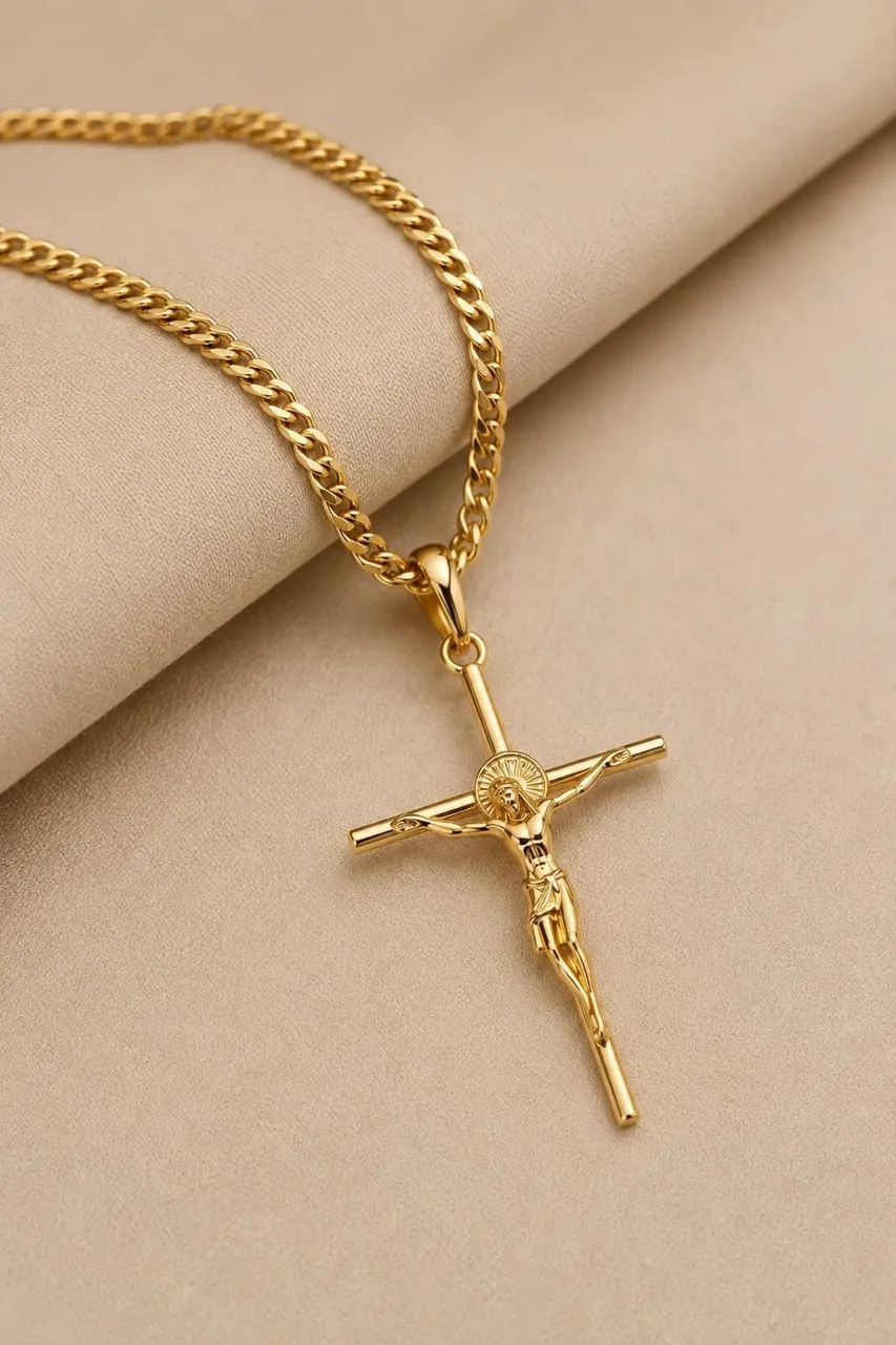 Conjunto Grumet com Crucifixo em Ouro 18k 750