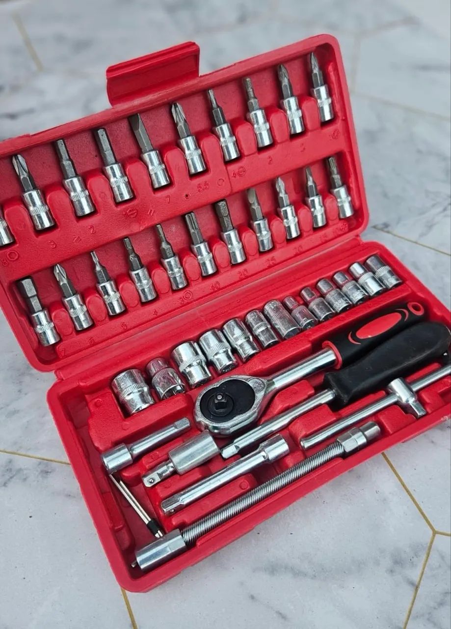 Maleta Kit Jogo De Ferramentas 46 Peças Completo Soquetes Chave Catraca Reversível - Foto 3