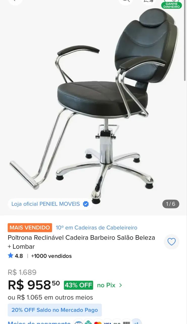 Cadeira reclinável preta