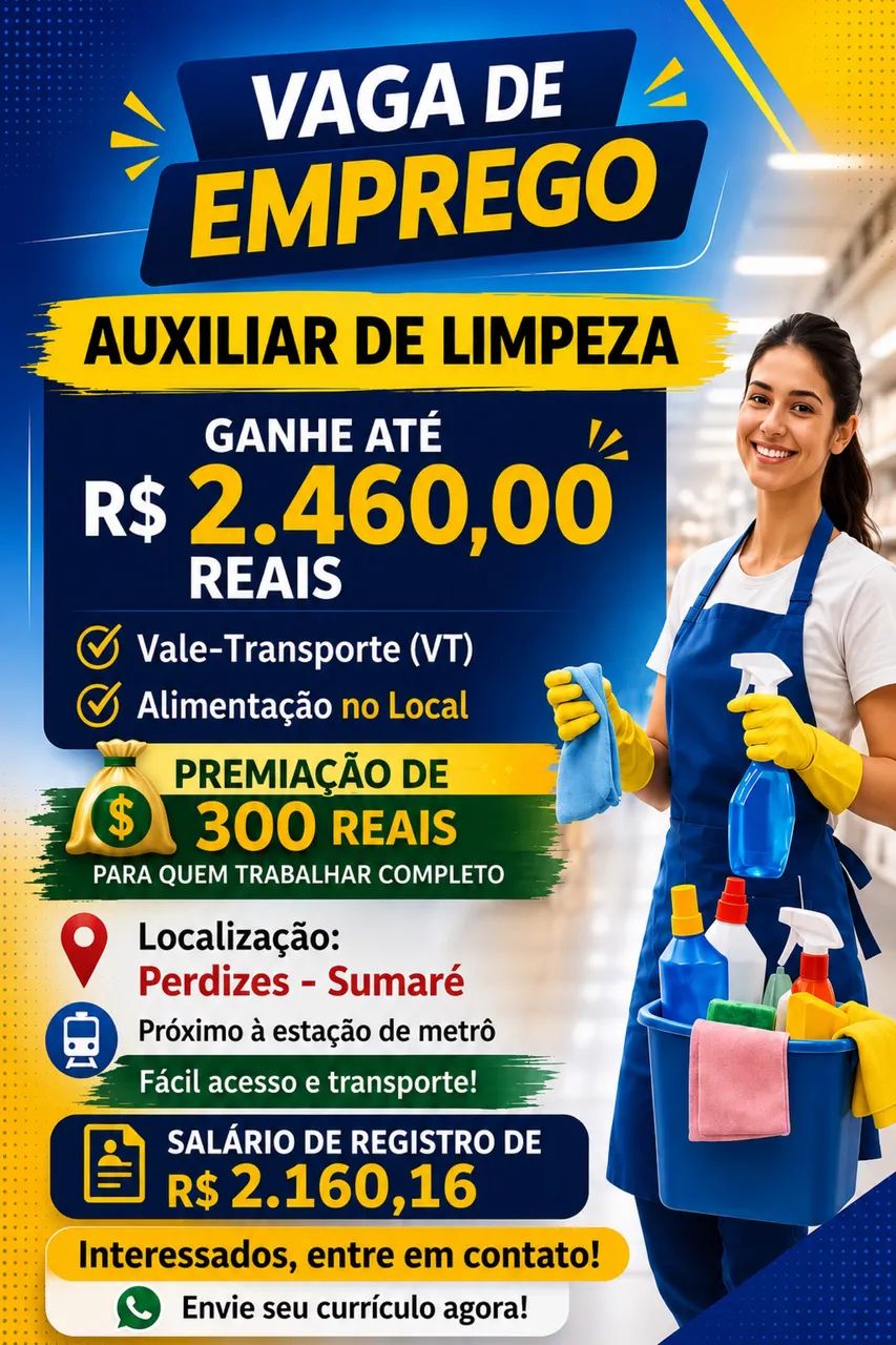 Vaga de Emprego Auxiliar Limpeza