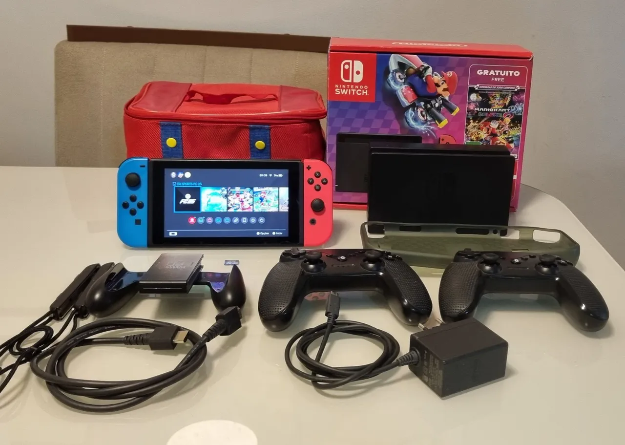 Nintendo Switch Cinza +2 Jogos originais + Kit acessórios