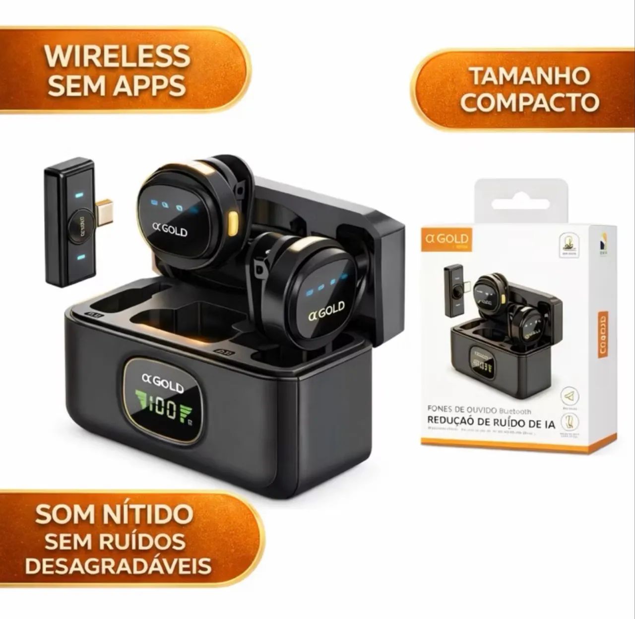 Microfone de Lapela Sem Fio com Redução de Ruído IA - iPhone e Tipo-C - Foto 2