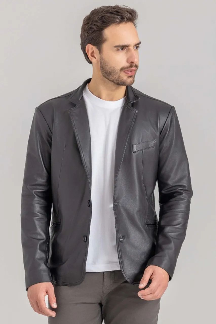 Blazer de Couro Slim Preto (novo)