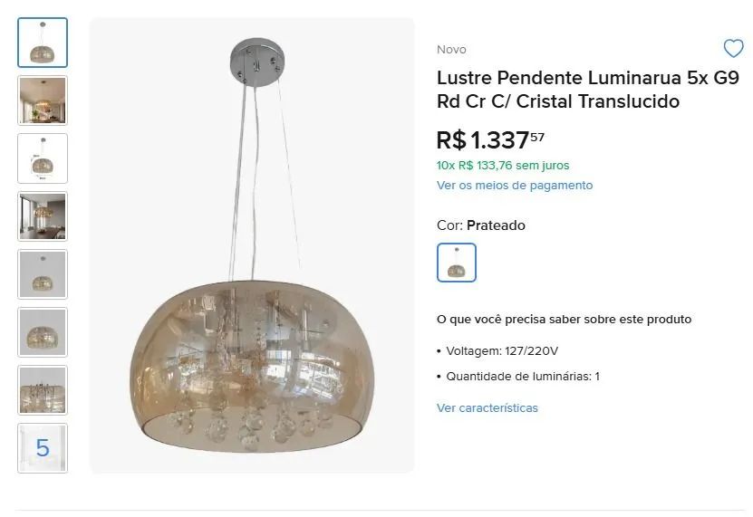 Lustre pendente com cristal translúcido - Foto 3