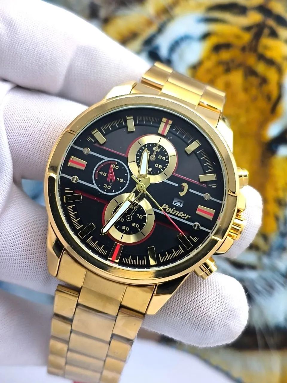 Relógio masculino dourado com data calendário design luxo - Foto 2