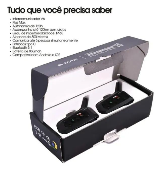 KIT 2 Intercomuncadores para capacete V6 + ? + Smartwatch de  BRINDE - Foto 4