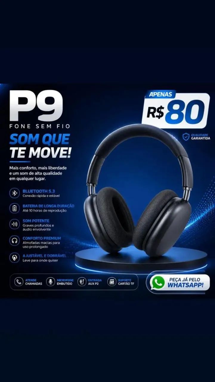 Fone de ouvido bluetooth P9