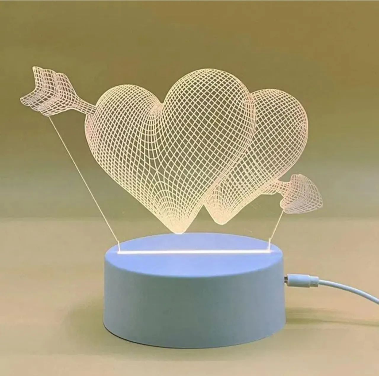 Luminária de Mesa Coração com Flecha 3D - Iluminação Romântica