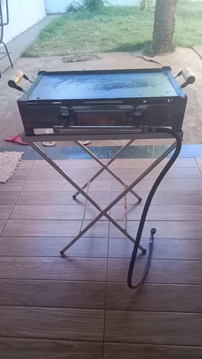 Fogão inox 2 boca com mesa para suporte e chapa de ferro