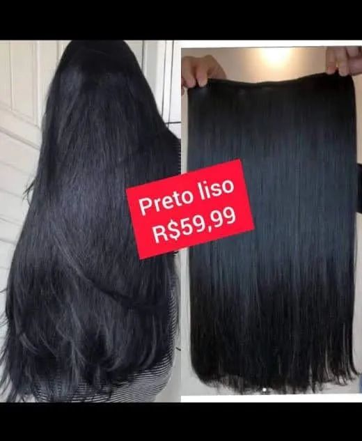Aplique de cabelo preto liso 