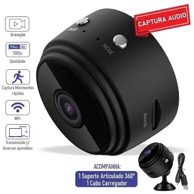 Mini Câmera Espiã Segurança Vigilância Visão Noturna Anatel - Foto 2