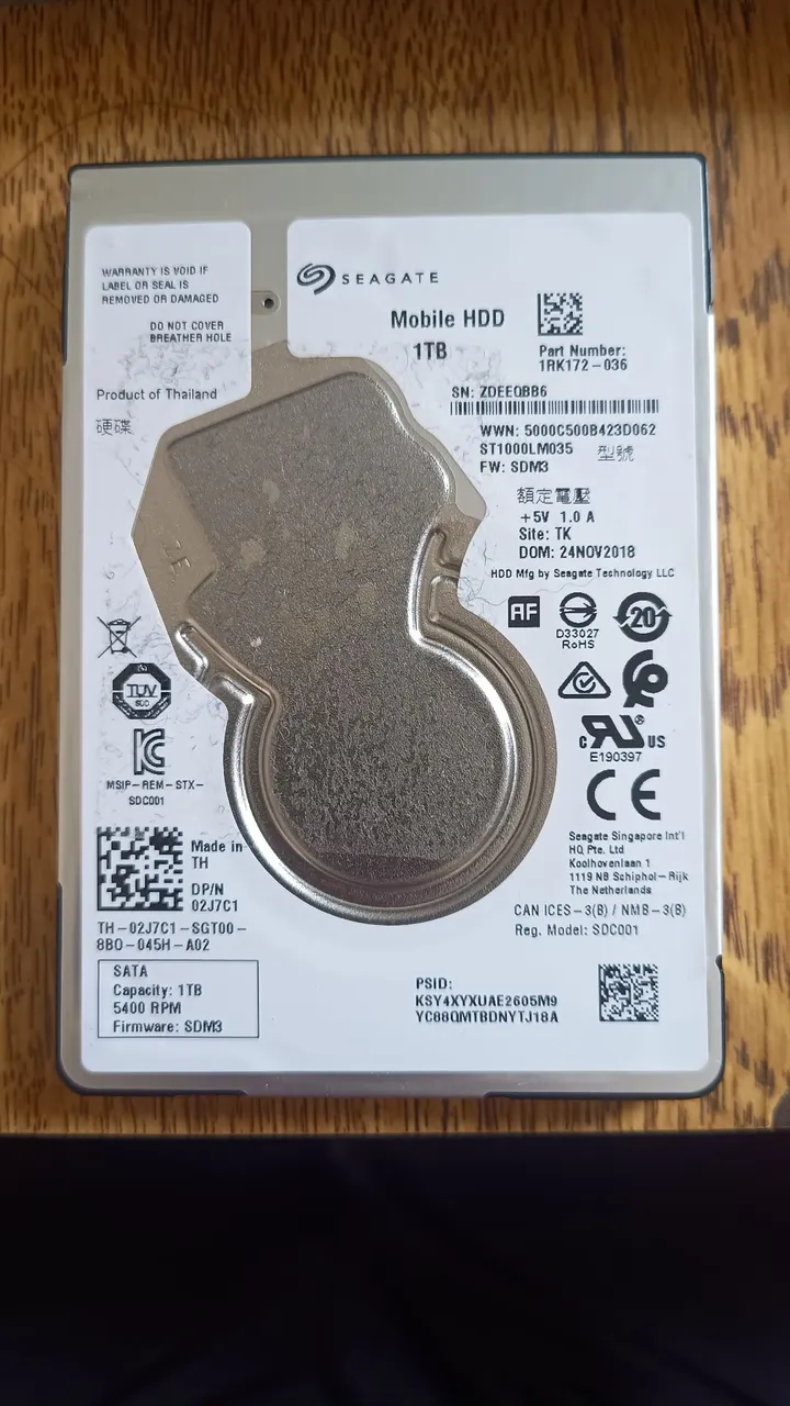HD Notebook Seagate Mobile 1TB
