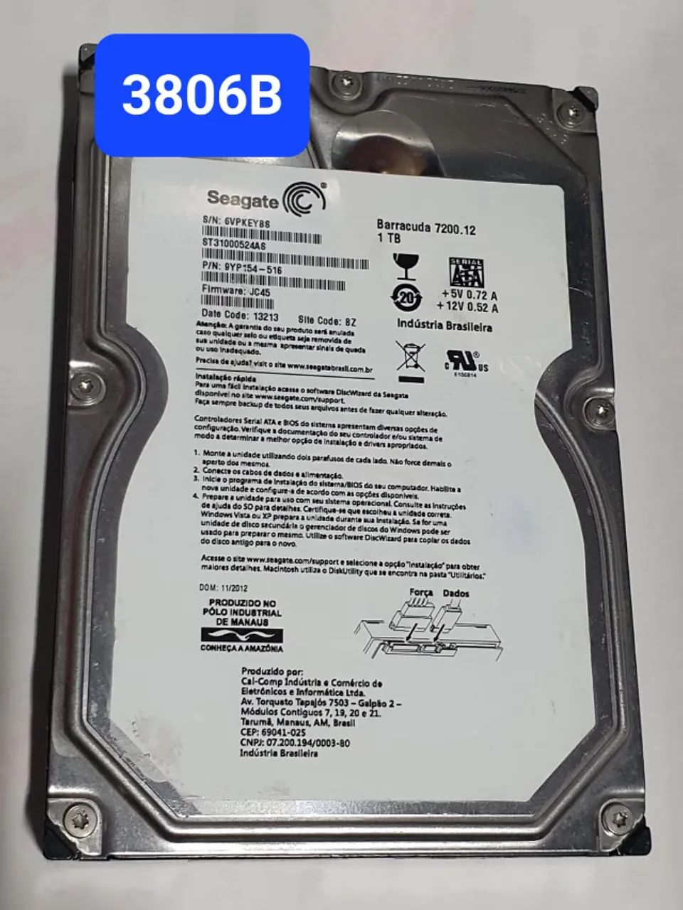 Placa 1 Tb St31000524as - Fw: Jc45 - Cod. 3806b