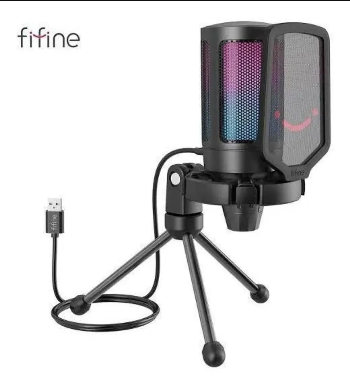 Microfone Fifine com Iluminação RGB e Tripé