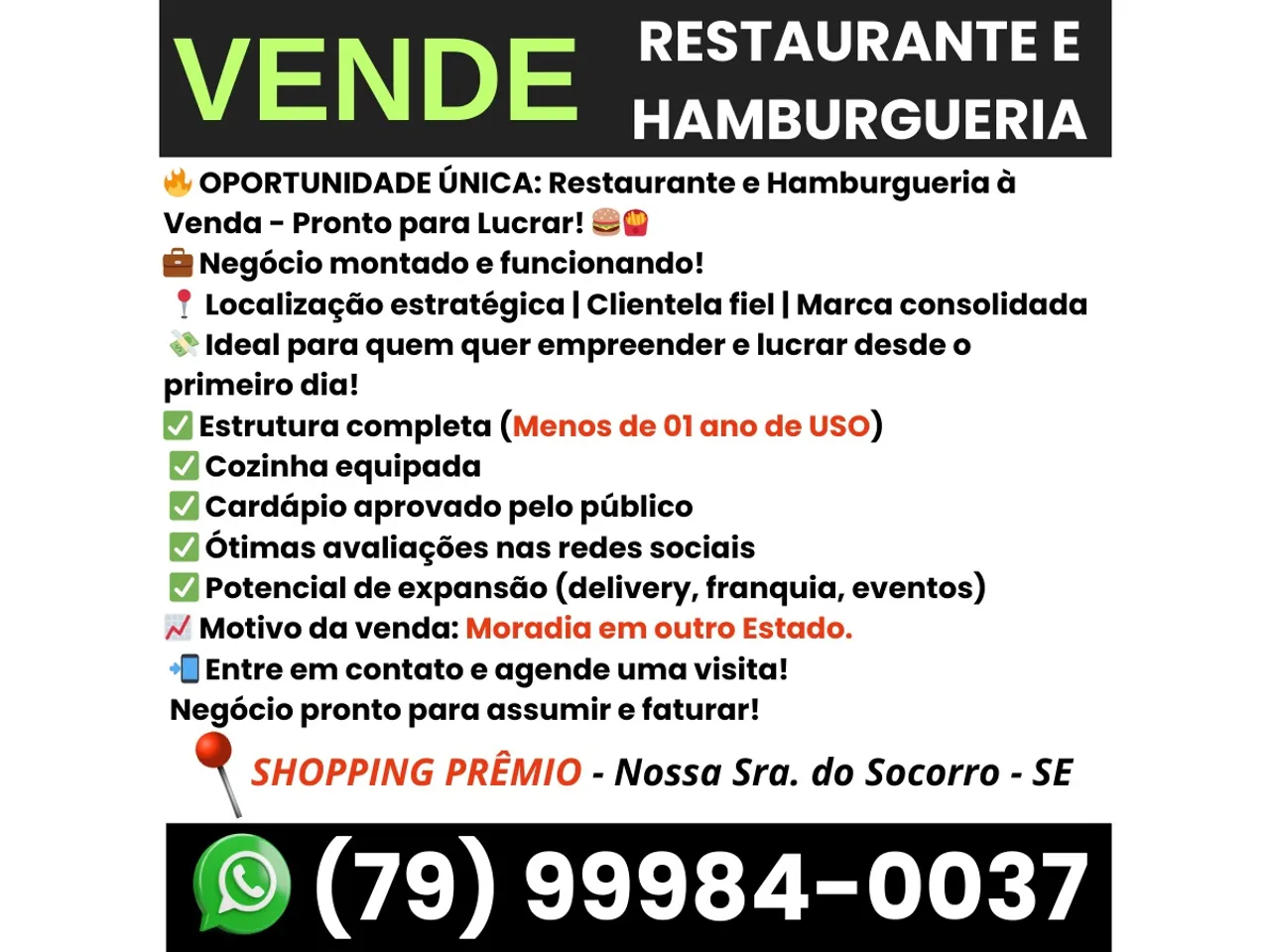 VENDE-SE RESTAURANTE E HAMBURGUERIA
