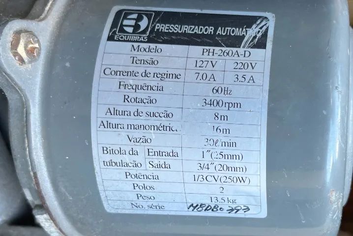 Pressurizador de água automático EQUIBRAS. - Foto 3