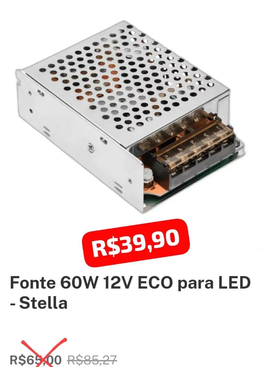 Fonte 60W 12V ECO para LED - Stella