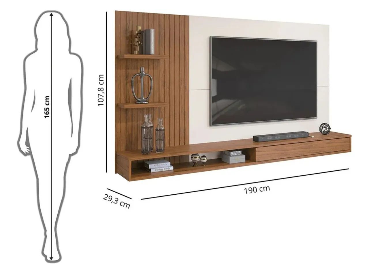 Promoção Belíssimo Painel Ripado Com Nicho Para Tv Até 60 Polegadas, Novo Lacrado!  - Foto 3