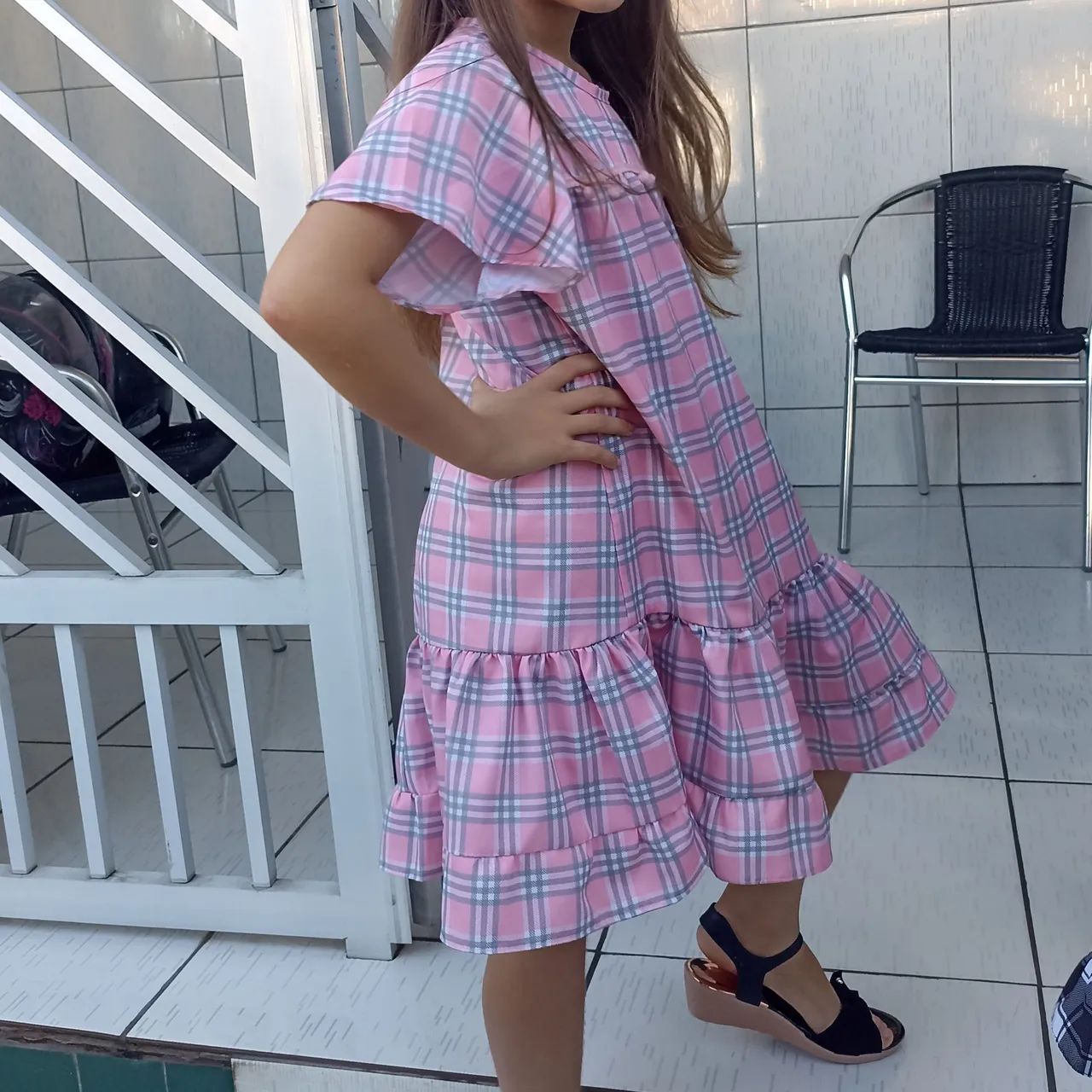 Vestido xadrez rosa infantil